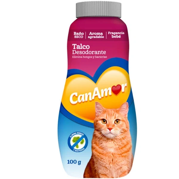 Baño Seco Talco Desodorante CanAmor Gatos 100 Grs